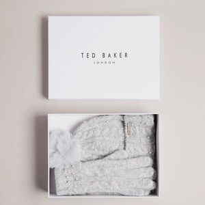 Gray Ted Baker PomPom Hat & Glove gift Set